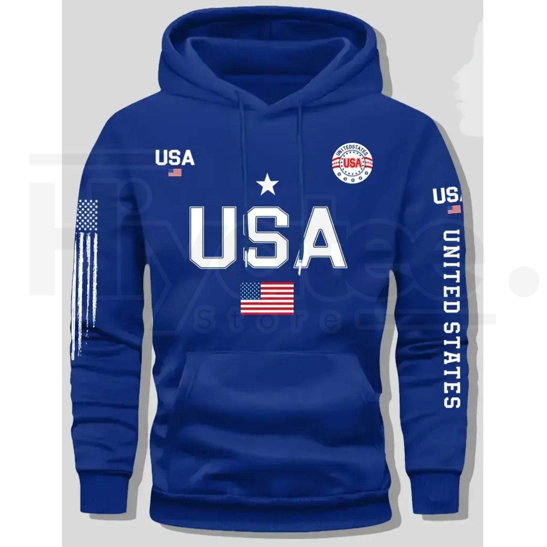 USA Flag Print Men’s Fleece Hoodie – United States Letter Print Unisex Knit Pullover for Couples & Students, 2026 Spring Fashion