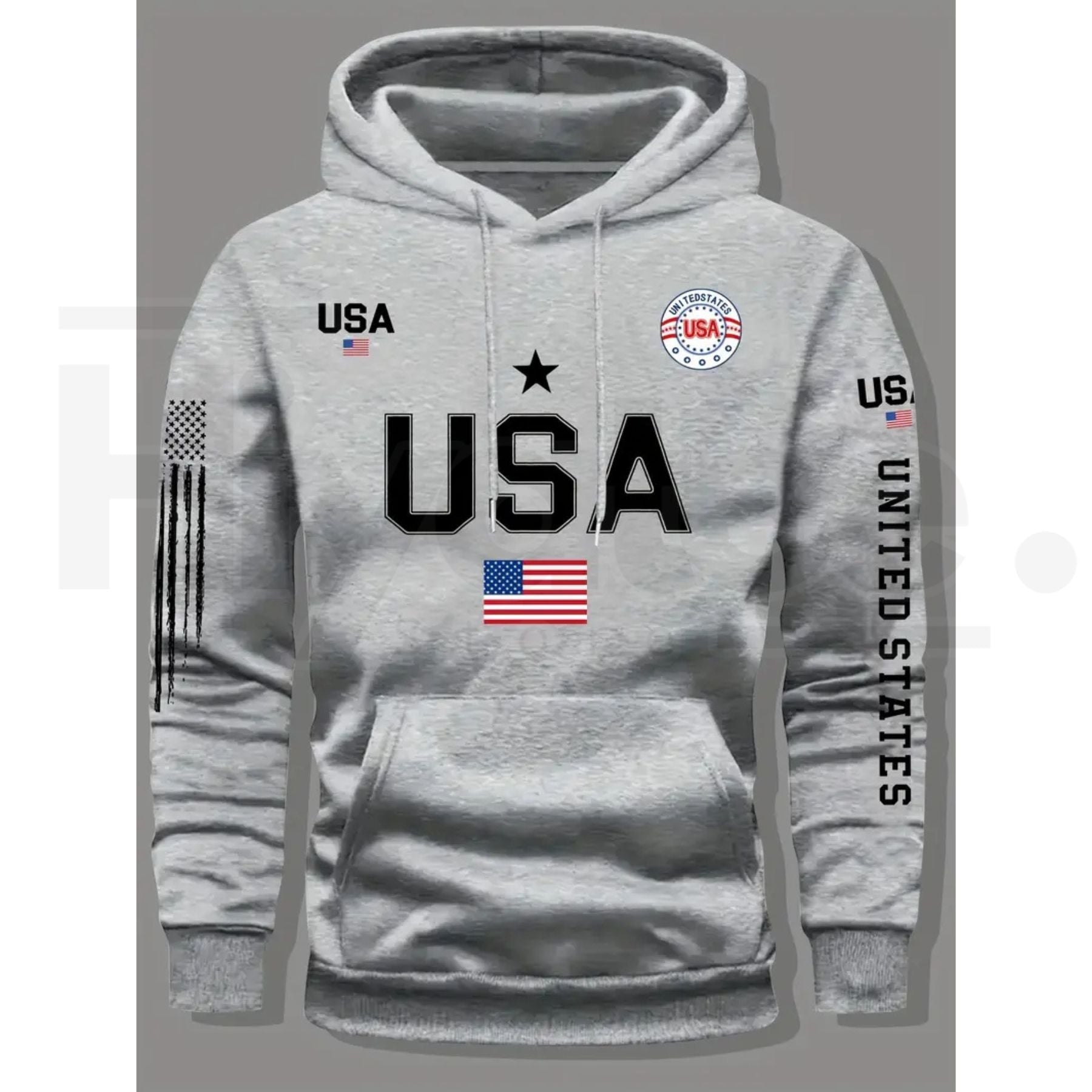 USA Flag Print Men’s Fleece Hoodie – United States Letter Print Unisex Knit Pullover for Couples & Students, 2026 Spring Fashion