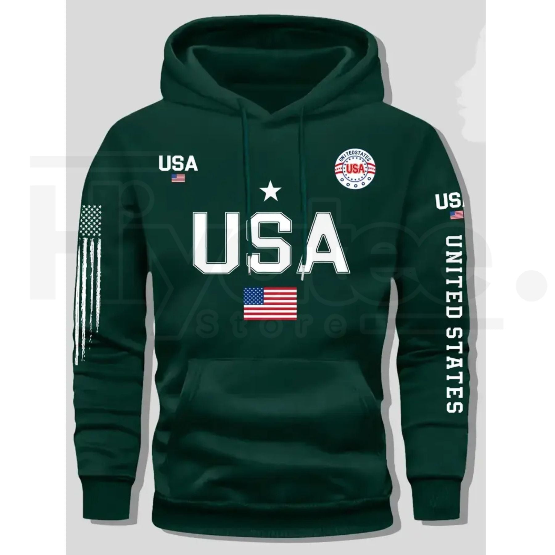 USA Flag Print Men’s Fleece Hoodie – United States Letter Print Unisex Knit Pullover for Couples & Students, 2026 Spring Fashion