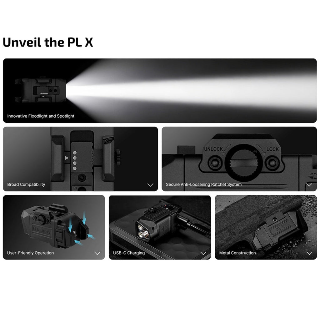 Olight PL-X Dual Beam Weapon Light 1200 Lumen USB-C Rechargeable Pistol Light