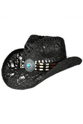 C.C Women's Western Wooden Bead Band Tea-Stain Cowboy Hat