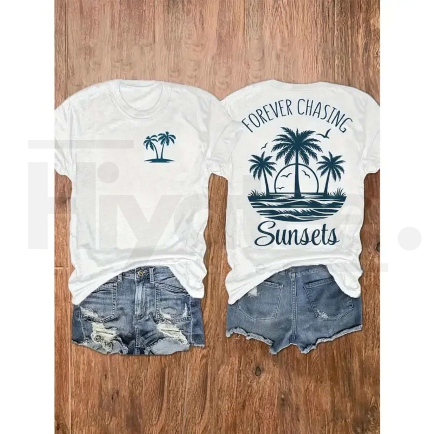 "Forever Chasing Sunsets" Women's Palm Tree Tee – Coastal Beach Vacation Shirt