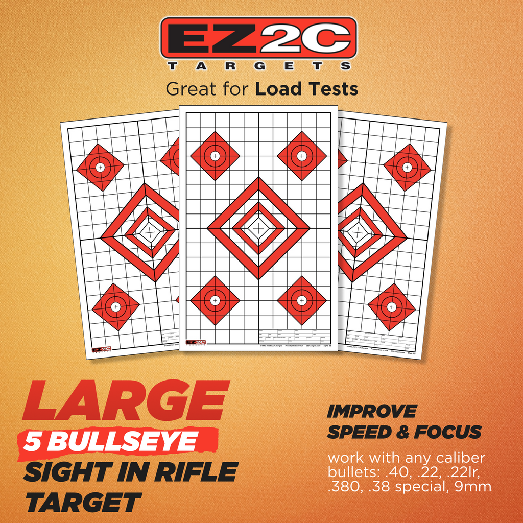 25 EZ2C Targets Style 28: Five Diamonds. Pad of 25 Paper Shooting Targets 11”x17” USA MADE