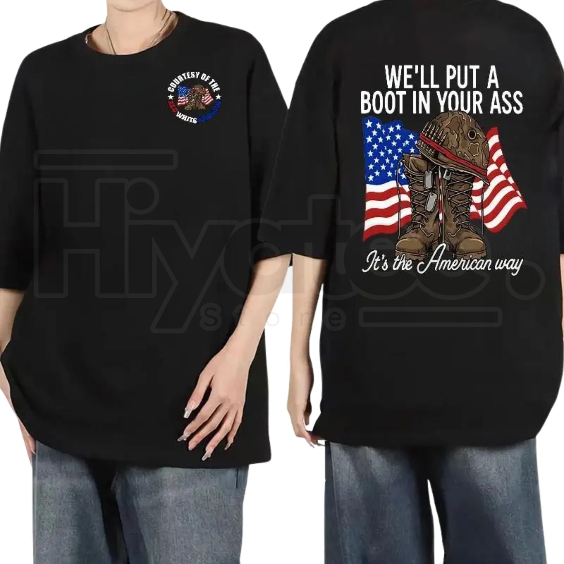 "Put A Boot In Your Ass" Patriotic – Red White and Blue Military Top