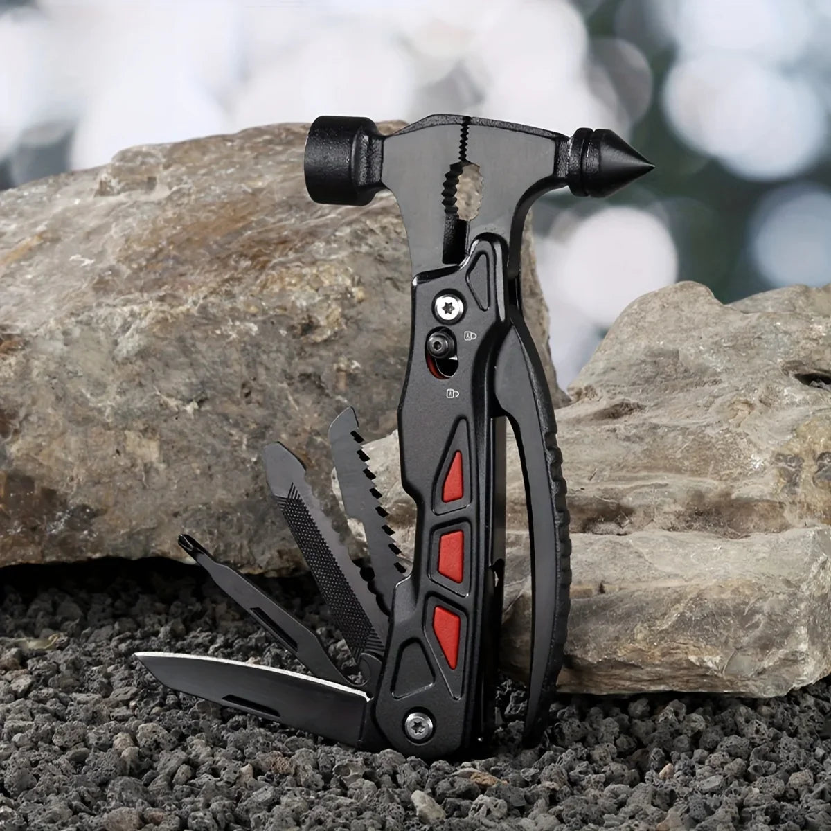 TrailMaster: Compact Multitool & Tactical Hammer