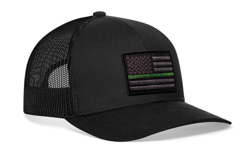 Thin Green Line Trucker Hat  |  Black Army Tactical Snapback