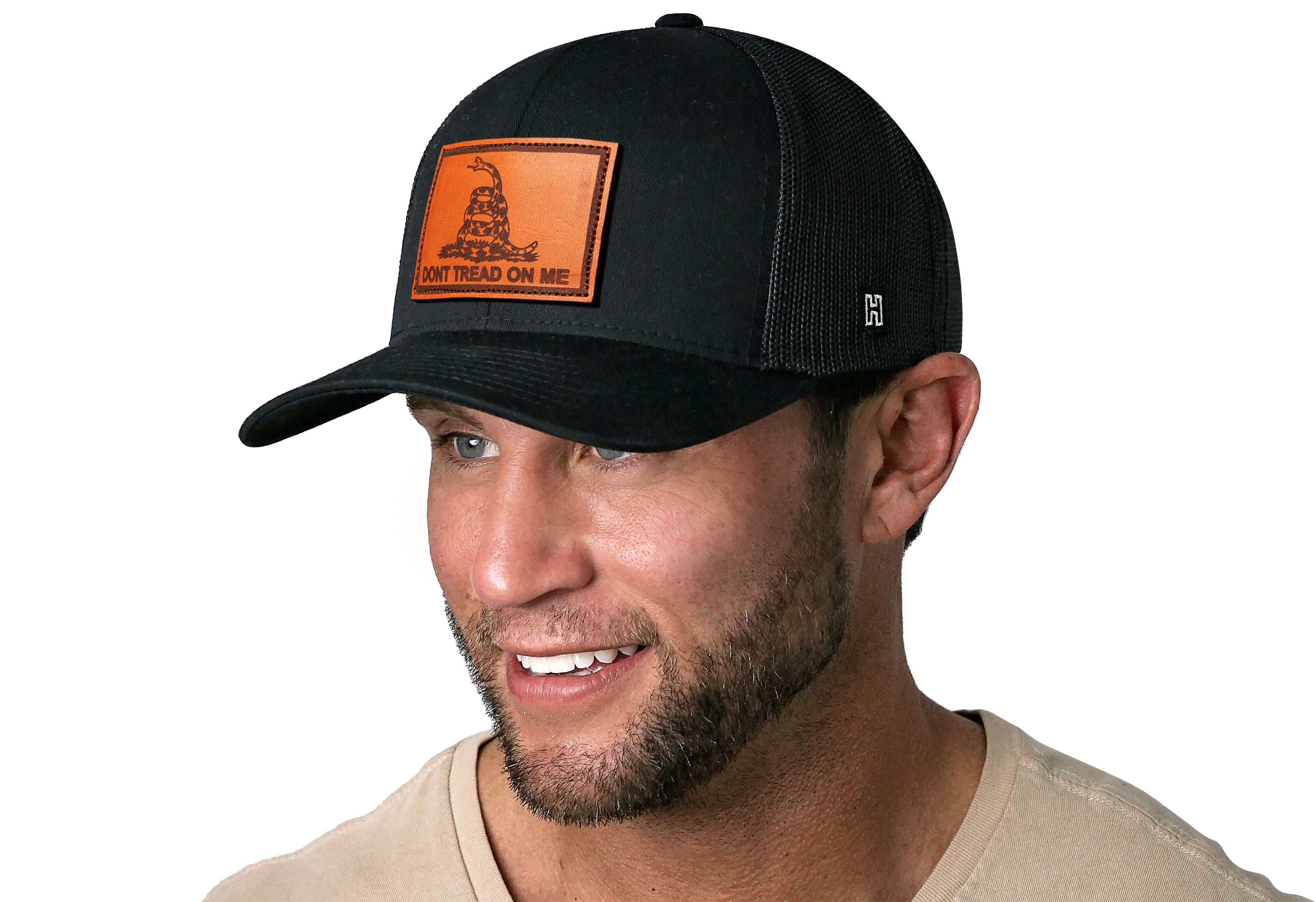 Dont Tread on Me Trucker Hat  |  Black Gadsden Leather Snapback