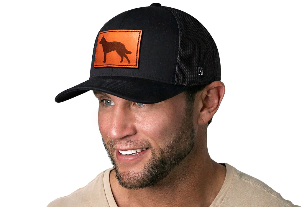 German Shepherd Trucker Hat Leather  |  Black Dog Snapback