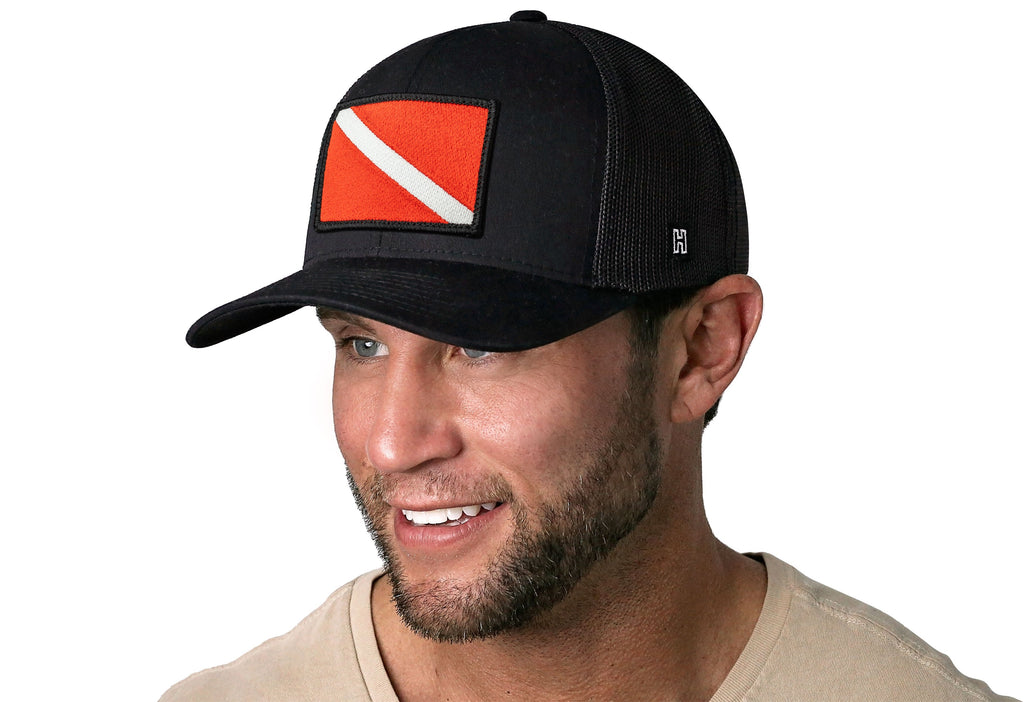 Dive Flag Trucker Hat  |  Black Scuba Diving Snapback