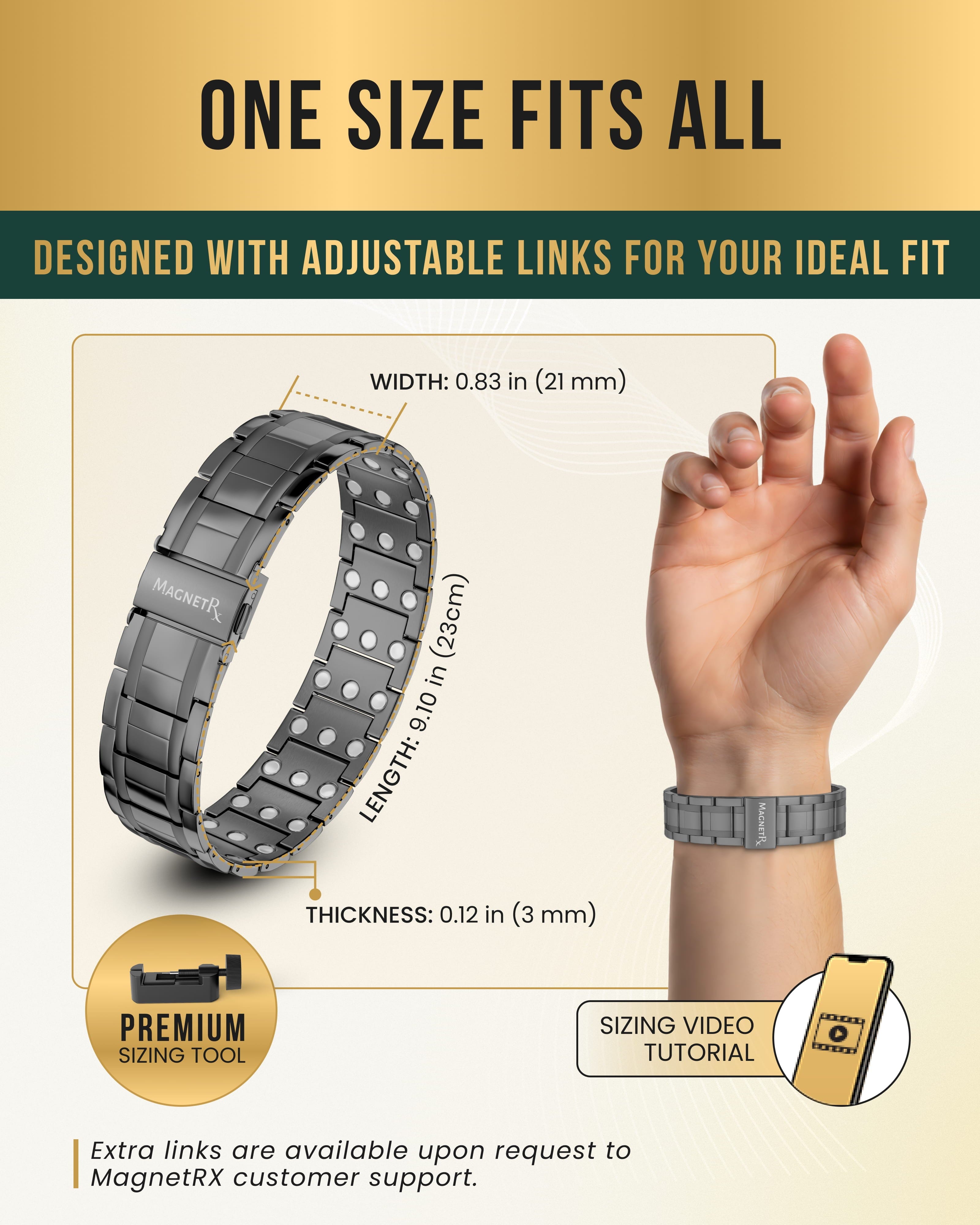 3x Strength Titanium Magnetic Bracelet for Men (Gunmetal)