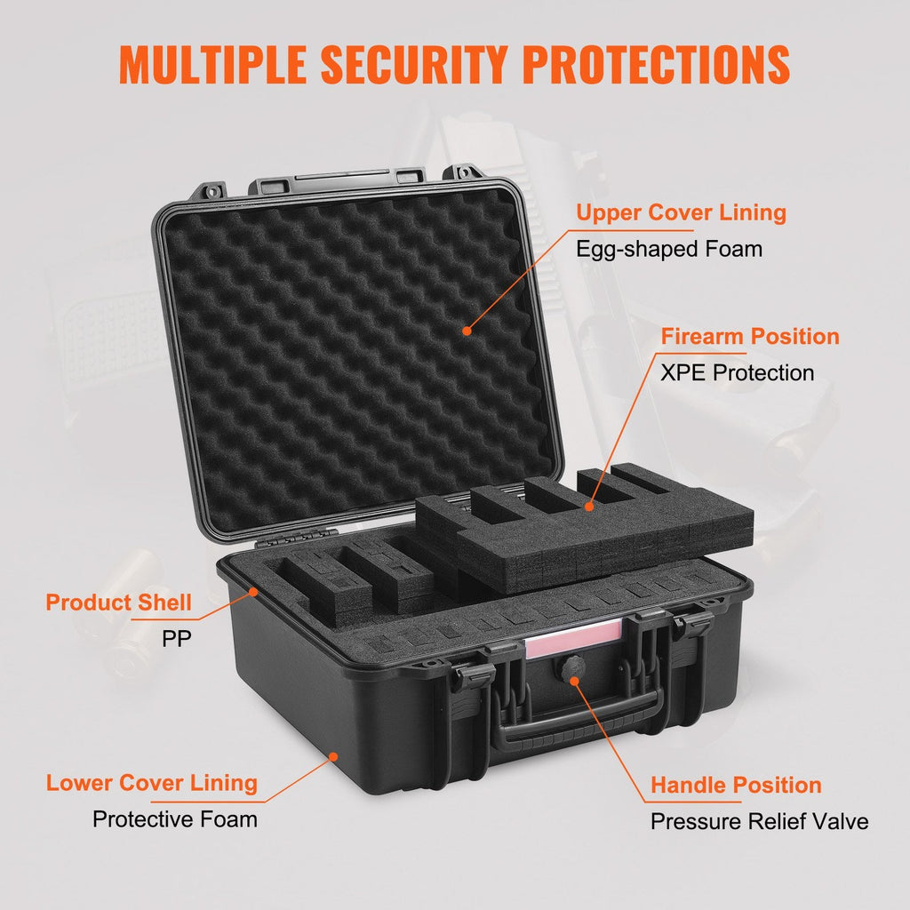 Hard Pistol Cases with Pre-cut Lining, Waterproof & Dustproof Hard Gun Case for 6 Pistol, 19.3×17.1×8.3 in Lockable Pistol Case, Black
