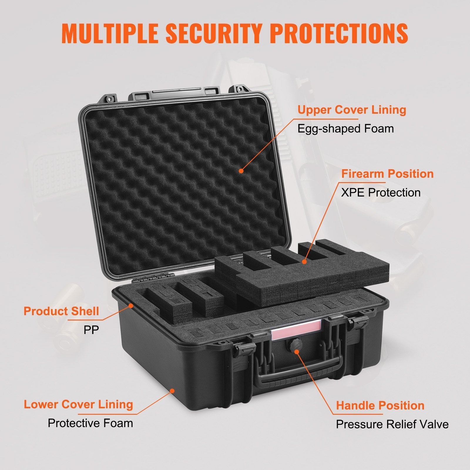 Hard Pistol Cases with Pre-cut Lining, Waterproof & Dustproof Hard Gun Case for 6 Pistol, 19.3×17.1×8.3 in Lockable Pistol Case, Black