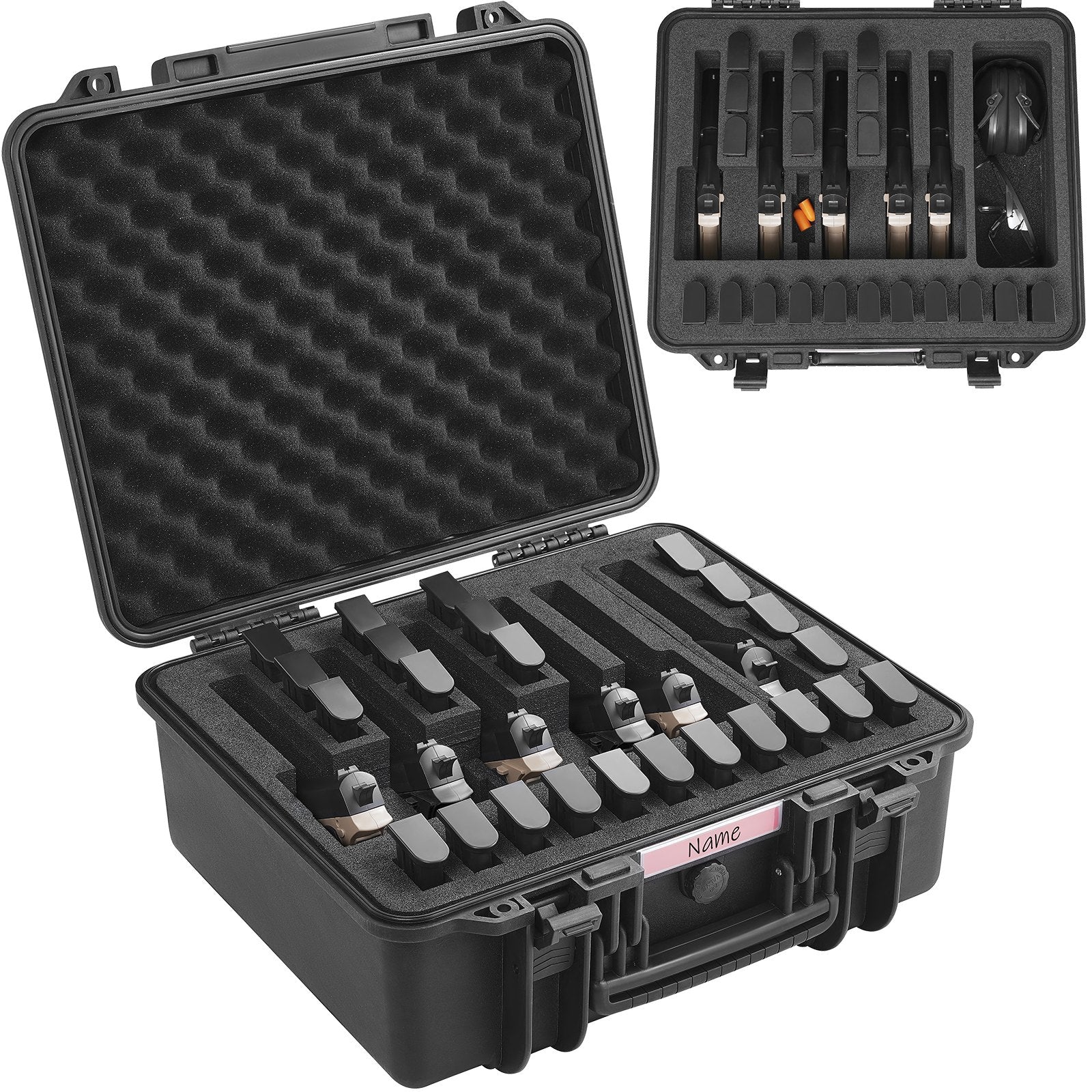 Hard Pistol Cases with Pre-cut Lining, Waterproof & Dustproof Hard Gun Case for 6 Pistol, 19.3×17.1×8.3 in Lockable Pistol Case, Black